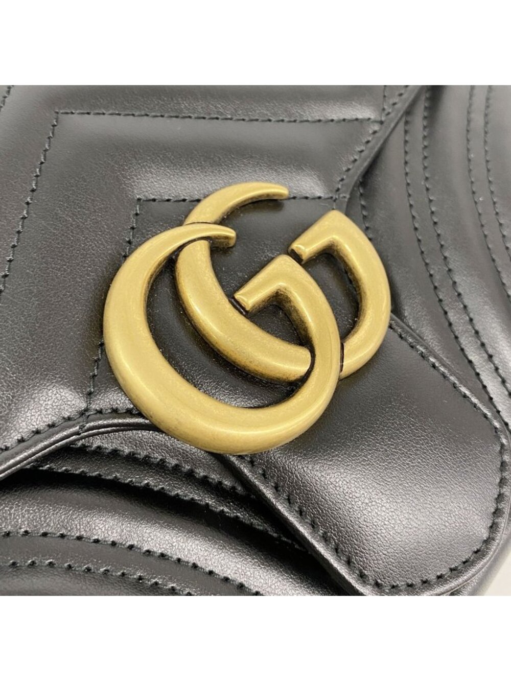 Gucci Shoulder Bag GG Marmont Leather Black Gold - Picture 11 of 12